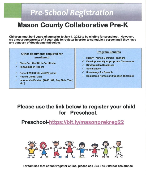 Mason County Schools Announces PreK Registration Mason County Schools